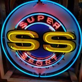 New Chevrolet Super Sport "Chevy SS" Porcelain Sign with Neon 48 IN Diameter